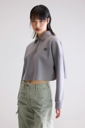 Julo cropped zip polo (252 / W / H. GREY)