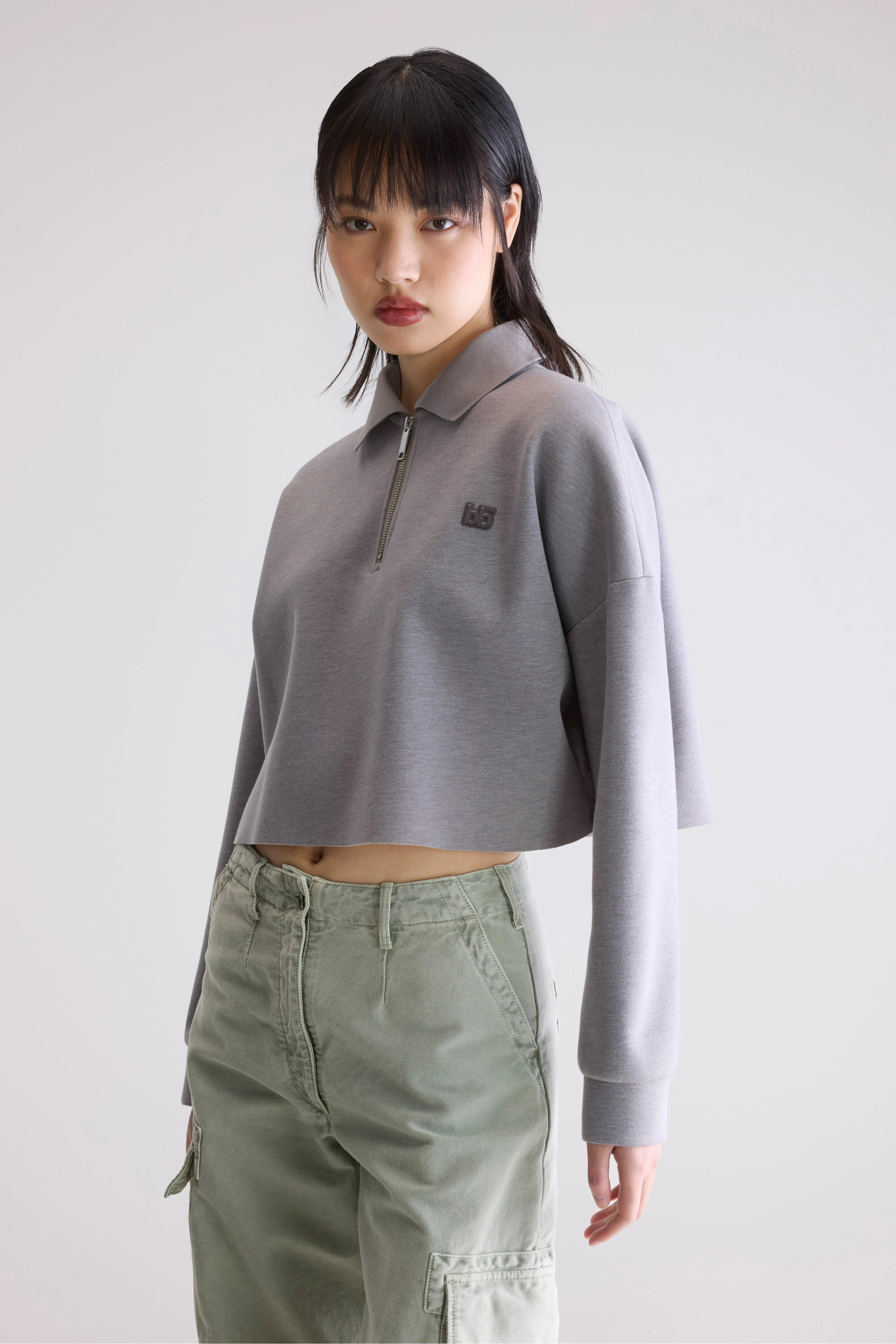 Julo cropped zip polo (252 / W / H. GREY) - Image 2